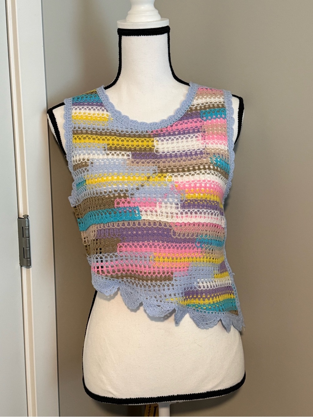 Cotton Emporium Multicolor Crochet Tank Top - Pastel Stripes